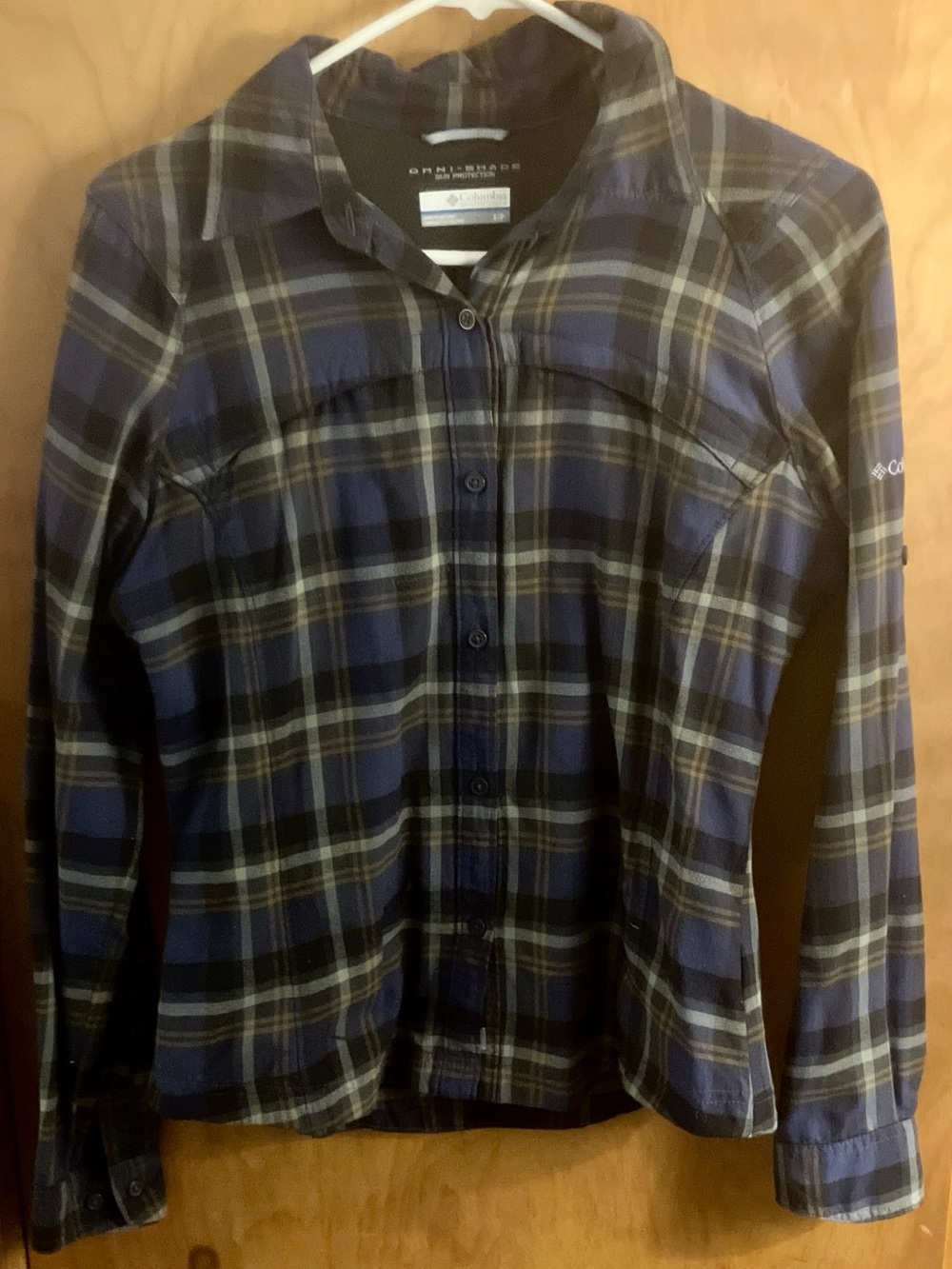 Columbia Women’s Navy and Brown Plaid Button-Down Shirt